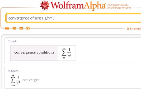 Wolfram alpha series convergence. Wolfram|Alpha brings expert-level knowledge and capabilities to the broadest possible range of people—spanning all professions and education levels. improper integral calculator. Natural Language; Math Input; Extended Keyboard Examples Upload Random. Compute answers using Wolfram's breakthrough technology & knowledgebase, relied on by ... 