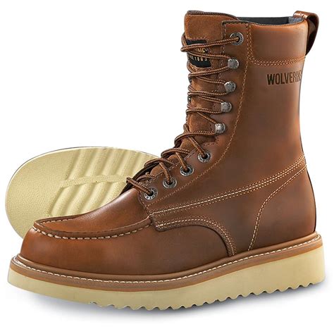 Wolverine workboots. Wolverine Men's Wedge Sole Lace-Up Leather Work Boots - Moc Toe, Rust Copper Wolverine Men's DuraShocks® Insulated Waterproof Wellington Boots - Round Toe $194.95 