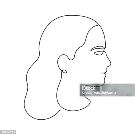 Woman Face in One Line. Black Continuous Line Forming Contour of Face