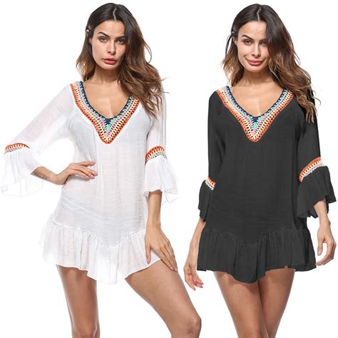 Women Boho Bikini Cover Up Swimwear V Neck knit Beachwear Bikini Cover