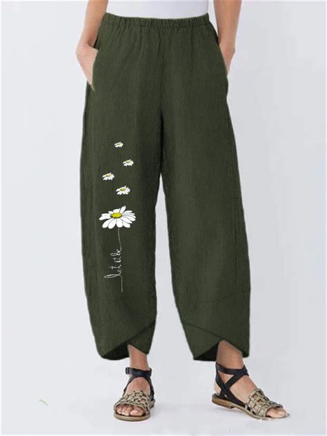 Women Casual FloralPrint Pockets Pants zolucky
