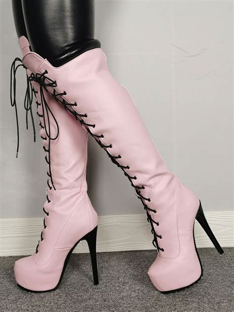 Women Round Toe Over Knee High Heel Boots Platform Thigh …