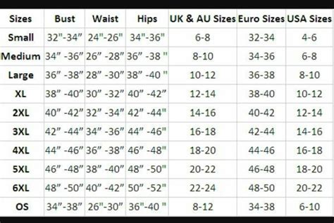 Women Size Chart Conversion