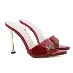 Women pointed peep toe snakeskin summer slide metal stiletto …