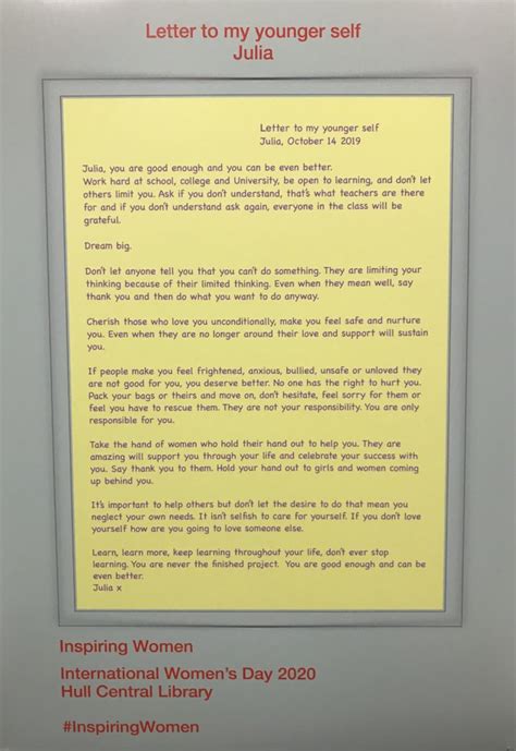 Women write inspiring letters to their younger selves Hull CC News