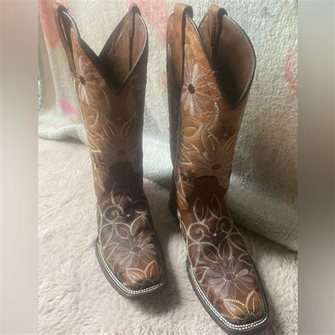 Womens Circle G Brown Leather Fancy Stitch Cowboy Boots8 M …