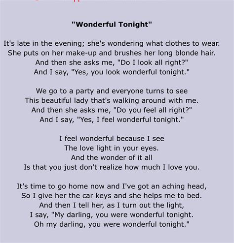 Wonderful tonight lyrics. Things To Know About Wonderful tonight lyrics. 