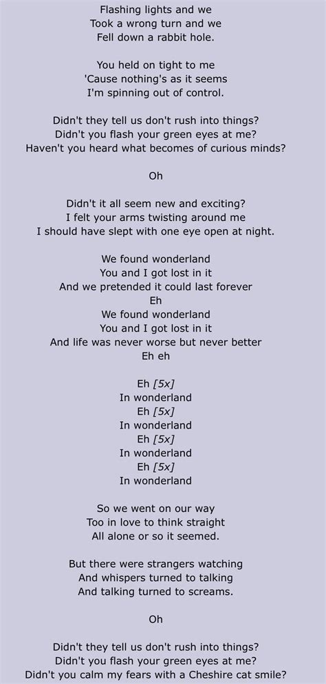 Wonderland lyrics by taylor swift. Things To Know About Wonderland lyrics by taylor swift. 