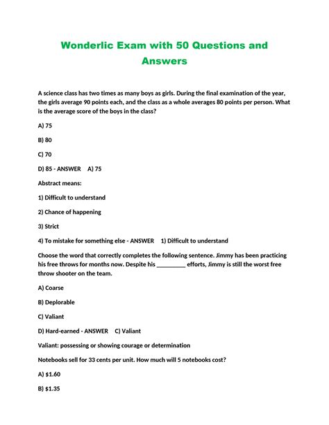 Wonderlic Sample Questions And Answers