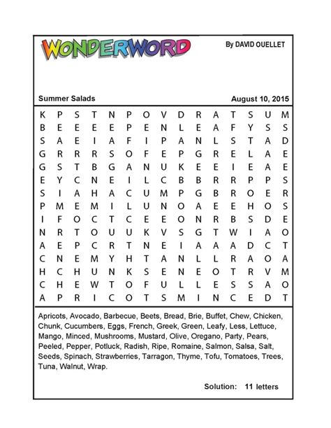 Wonderword. How to play: All the words listed below appear in 
