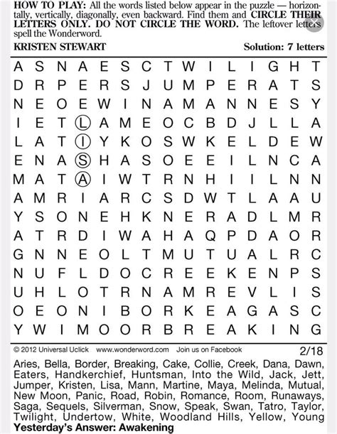 Courier digital subscribers can print this Wonderword Puzzle challeng