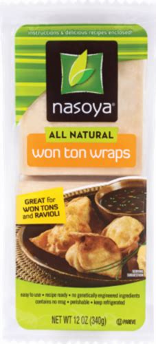 Product Details. Nasoya Vegan Wonton Wraps are versatile wraps that can be used to create delicious appetizers and desserts. A Nasoya wonton wrap is a paper-thin sheet of dough that can be baked, fried, and filled with your favorite filling to serve to family and friends. Nasoya wonton wraps are made without eggs and contain no genetically ... . 
