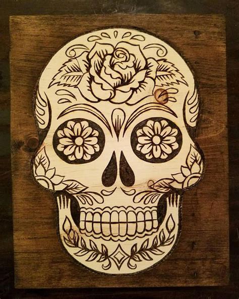 Wood Burned Sugar Skull Woodworking plans patterns, Wood carving
