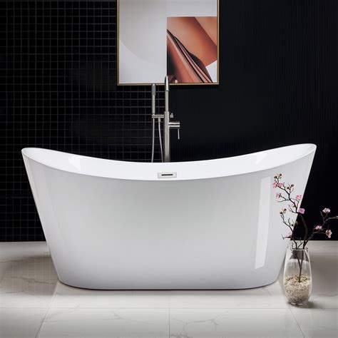 WOODBRIDGE. 48 in. Acrylic Flatbottom Bathtub in White with Brushed Nickel Drain and Overflow. Compare. More Options Available $ 884. 29 /piece (9) Model# HBT7196. WOODBRIDGE. Gee 67 in. x 31.5 in. Acrylic Flat Bottom Soaking Bathtub with Center Drain and Overflow in White with Brushed Gold. Compare. More Options Available $ 791. …