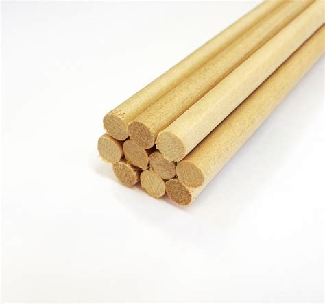 Description. Use Wood Dowels to build projects with a study construction. These pale, natural brown cylindrical birch rods are great for piecing together carpentry and mixed media projects. Cut each to size with a miter hand saw (sold separately), or use the entire piece to execute your next creation. Use them to make miniature furniture pieces .... 