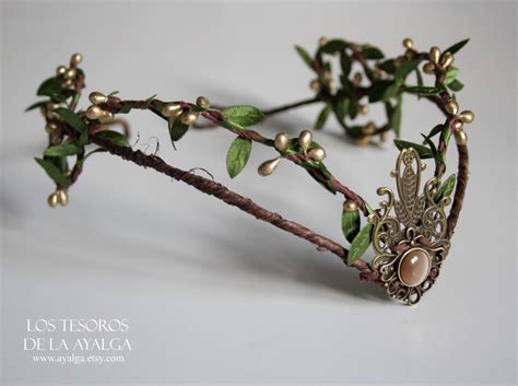 gold woodland wedding crown with gold metal lea
