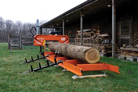 5' Bed Extension Sawmill Head Features LX Frame Tower Holds the control panel, engine, and the sawmill head in a rigid, stable structure that travels on twin parallel hardened steel rods on the bed. 55" Log Diameter Capacity With 54 ½” max width of cut for sawing wide, live-edge slabs and boards. SimpleSet Setworks . 
