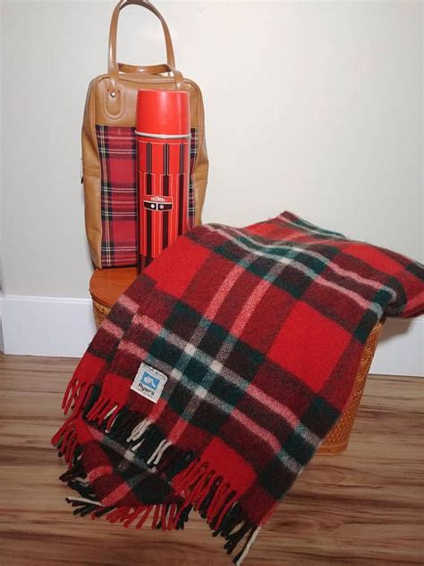 Wool Stadium Blanket Vintage Fringed Plaid Throw Picnic Car