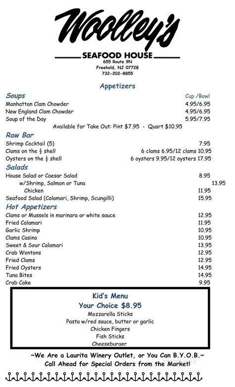 Woolley's fish market and seafood house menu. Woolley's Seafood House: Love both the Restaurant and the Fish Market. - See 111 traveler reviews, 13 candid photos, and great deals for Howell, NJ, at Tripadvisor. 
