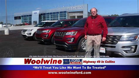 Woolwine ford. Ford Blue Advantage Overview Featured Used Vehicles CarFinder Research Inventory Research Models. New F-150 New F-250 New F-350 New Ranger New Explorer ... Woolwine Ford Lincoln Inc. 3040 Highway 49 Directions Collins, MS 39428. Sales: (601) 765-4461; Service: (601) 765-4461; Parts: (601) 765-4461; Hours Monday 7:30am-5:30pm; 
