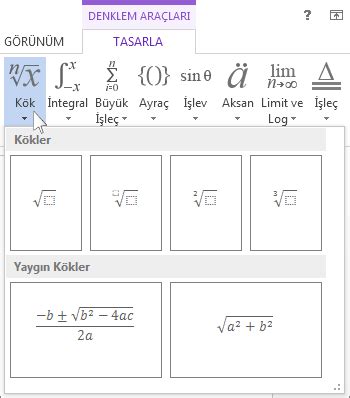 Word'de Denklem Aracı Kullanarak Matematiksel İfadeleri Yazma .