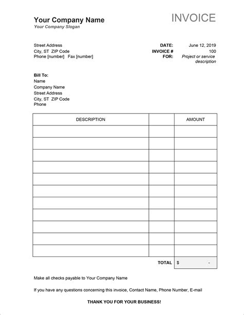 Word 2003 Invoice Template