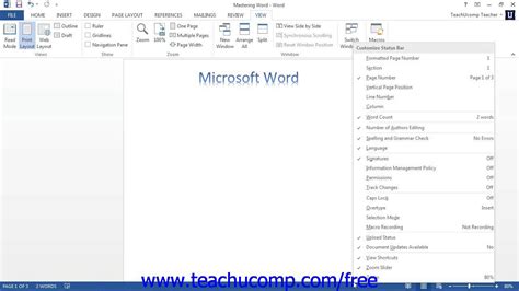 Word 2013 Tutorial The Status Bar Microsoft Training Lesson 1.14 YouTube