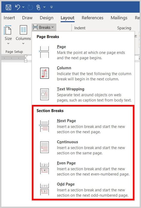 Word 2016 Continuous Section Break How To Insert Continuous Section
