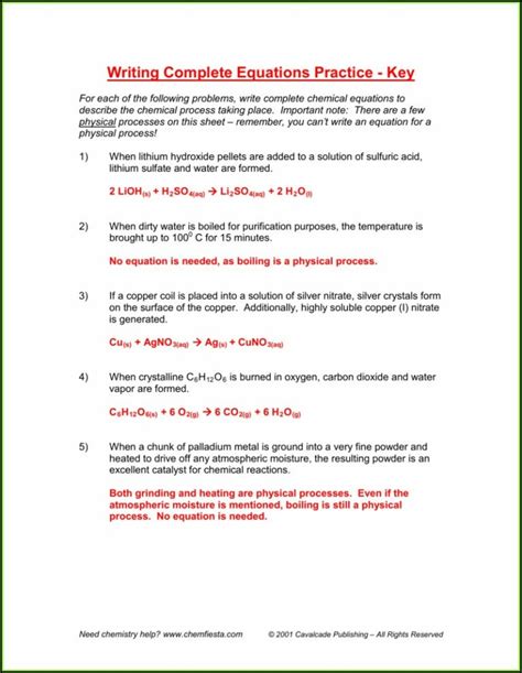 Word And Formula Equations Worksheet Answer Key Worksheet Resume Examples
