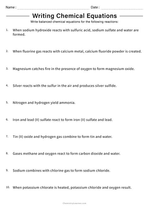 Word Equation Examples Worksheets Library
