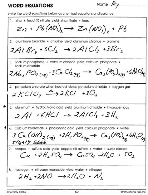 Word Equations Worksheet Chemistry If8766 Answers Uncategorized