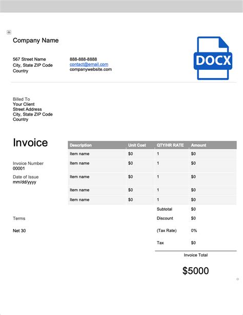 Word Invoice Template That Calculates