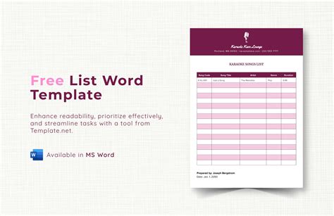 Word List Template 8+ Free Word Documents Download