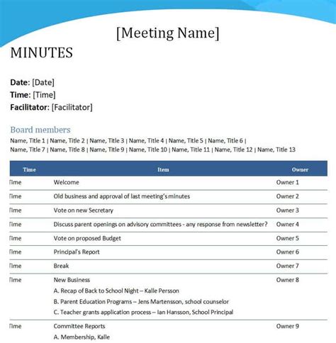 Word Minutes Template