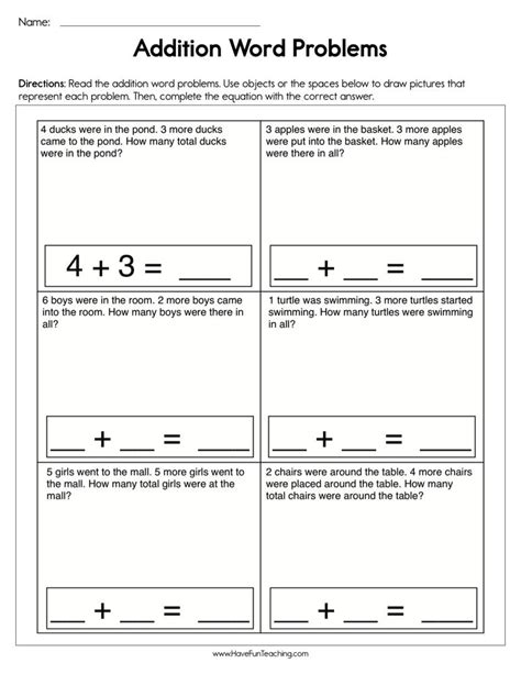 Word Problems Addition Worksheet by Teach Simple