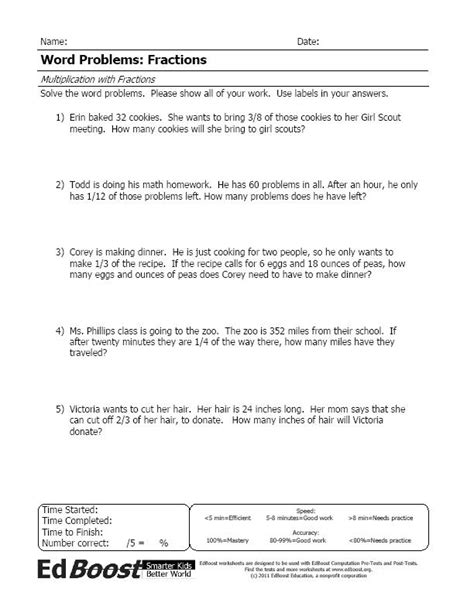 Word Problems Fraction Multiplication EdBoost. Worksheets Library