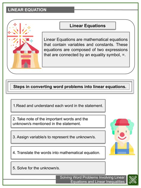Word Problems Involving Linear Equations and Linear Inequalities