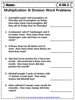 Word Problems Math Worksheet for 4th Grade EduMonitor