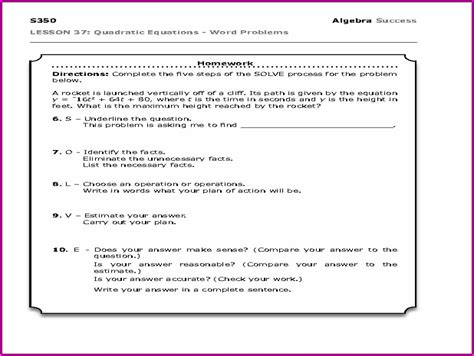 Word Problems Quadratic Equations Worksheet Worksheet Resume Examples