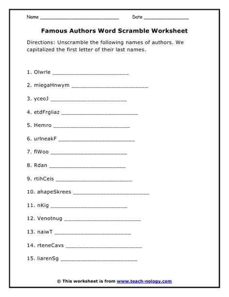 Word Scramble Worksheet Maker - TeAch-nology.com