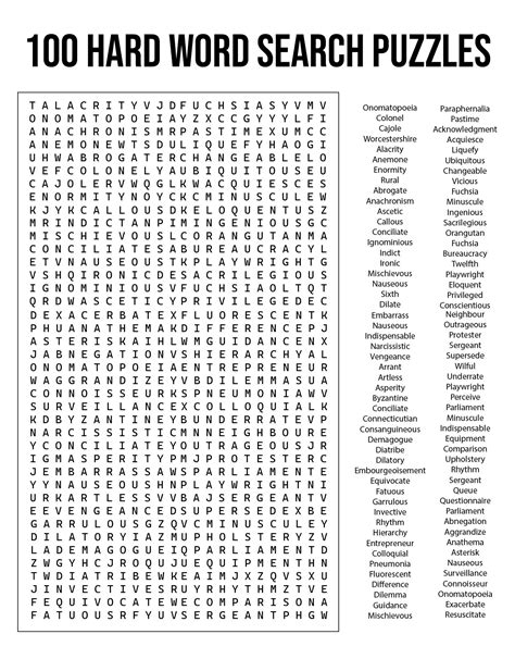 Word Search Hard Printable