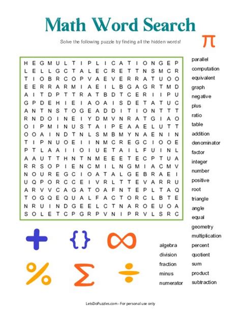 Word Search Math Terms Answers Key Deeper