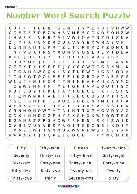 Word Search With Numbers Printable