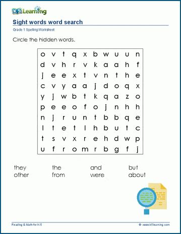 Word Search Worksheets For Grade 1 K5 Learning