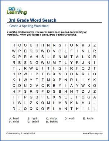 Word Search Worksheets For Grade 3 K5 Learning