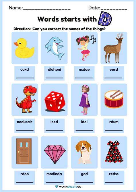 Word Start With D Worksheets WorksheetsGO