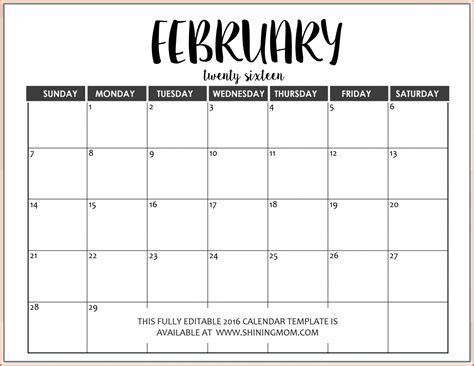 Word Template For Calendar