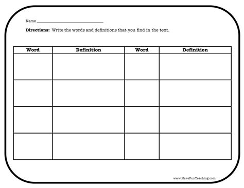 Word and Definition Worksheet by Teach Simple