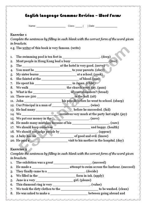 Word forms exercise