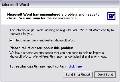 Word has encountered a problem windows 10.  If the problem is resolved when you start...